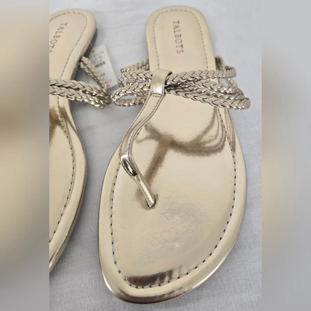 *NWT* Talbots Cece Metallic Gold Braided Sandals Faux Leather Straps, size 10M - Picture 2 of 5